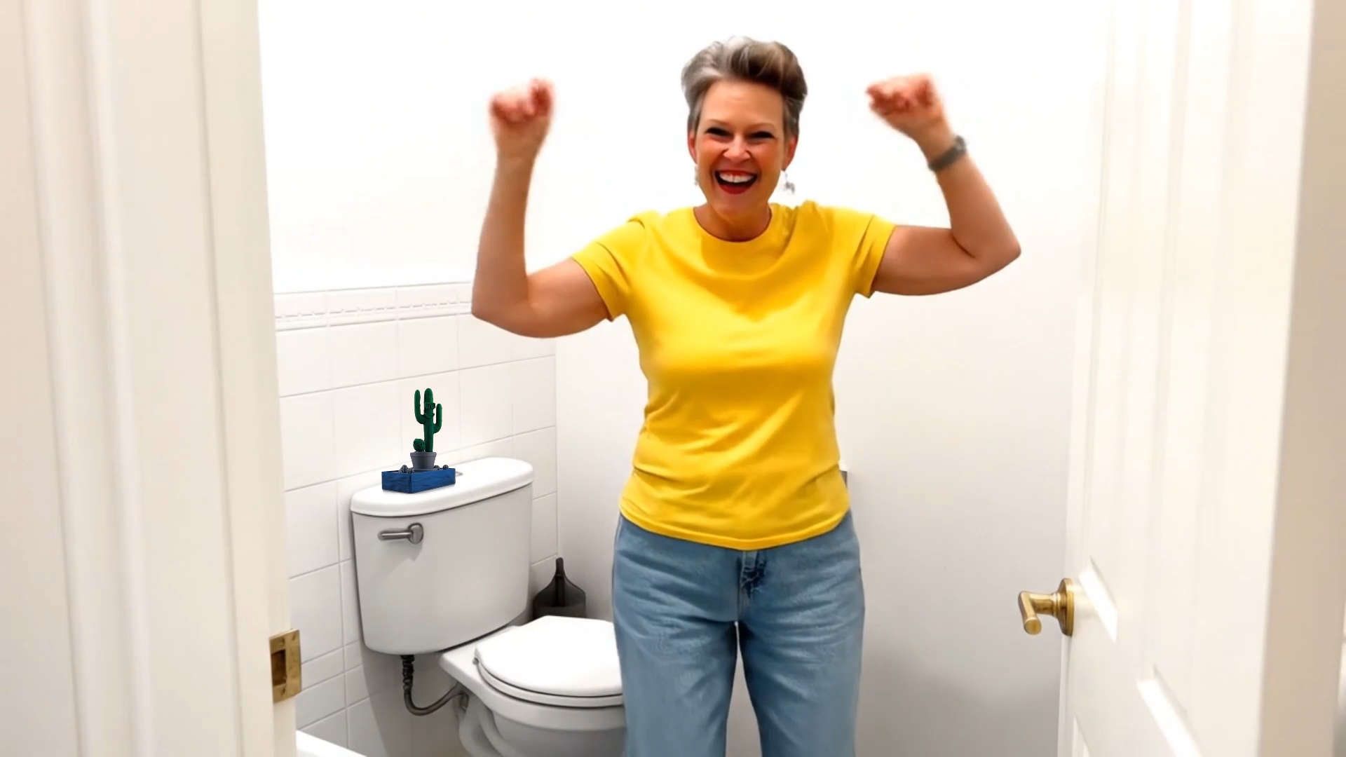 Happy Lady with Cactus Throne Topper