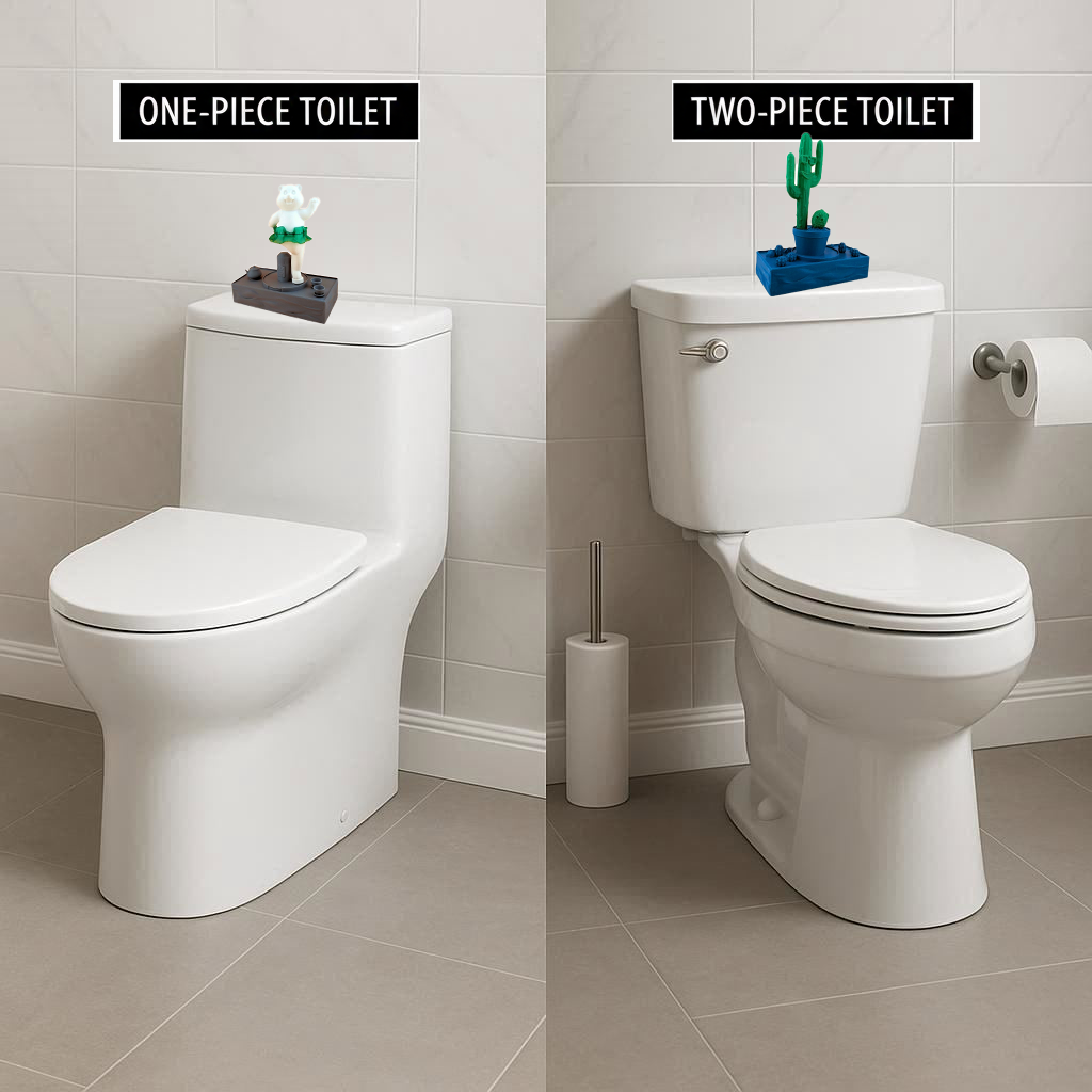 One-piece toilet compared to a two-piece toilet